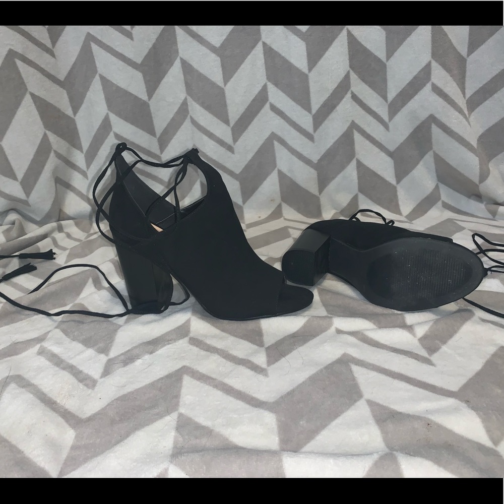 Black open toed booties